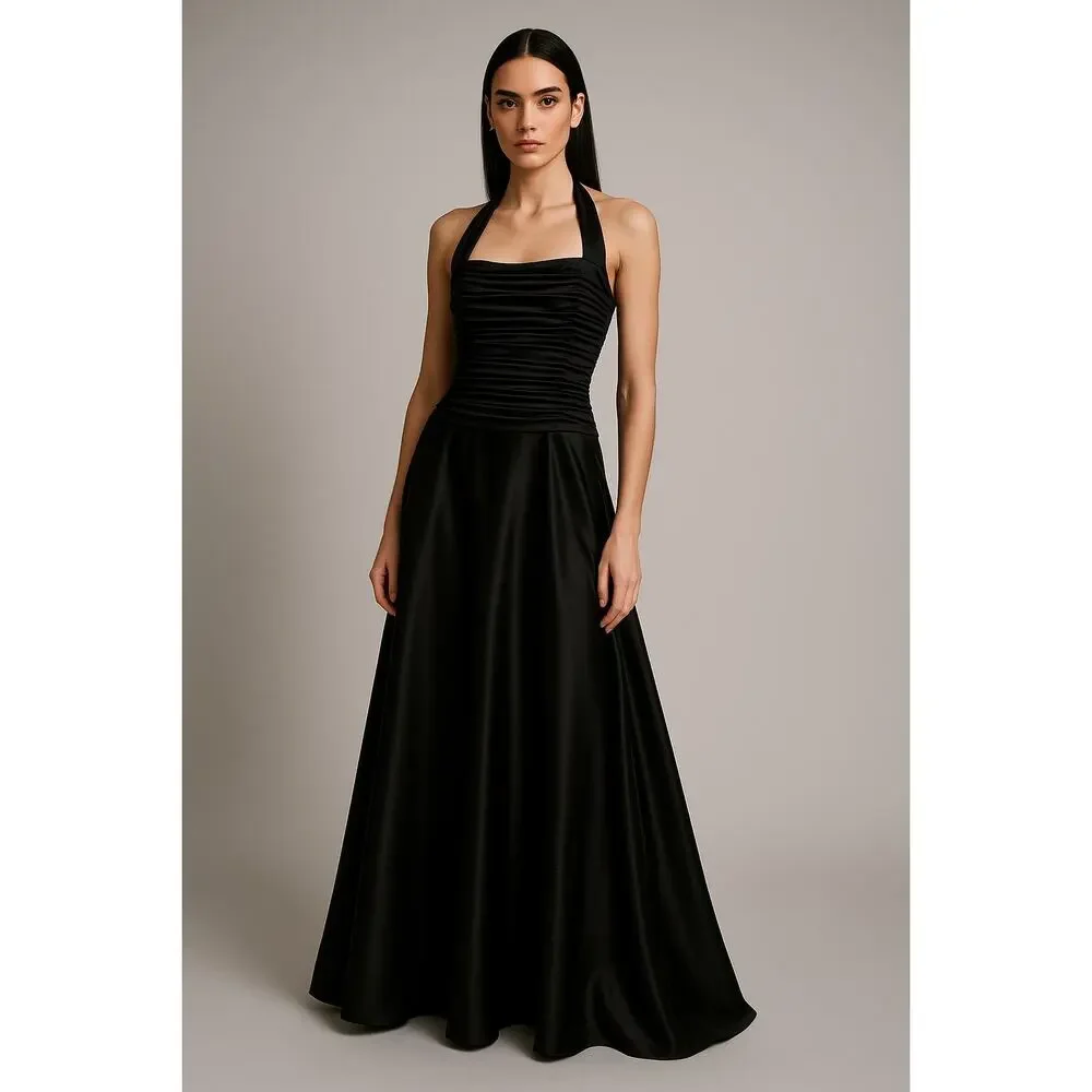 Tadashi Shoji Black Halterneck Long Gown Dress - Picture 11 of 11